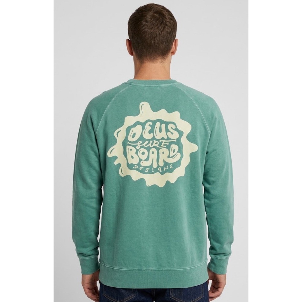 Deus Ex Machina Sweatshirt Mens Medium Green Surf Board Designs Crewneck Raglan